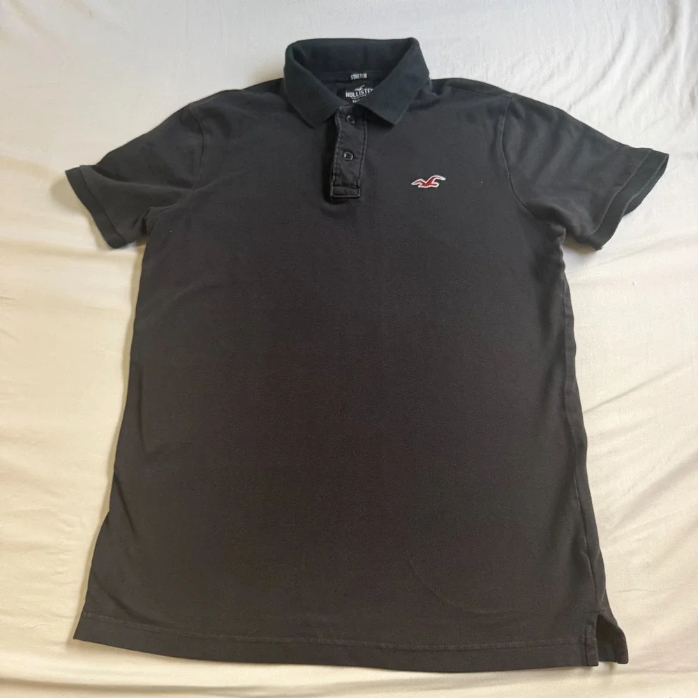 Hollister Mens Medium Black Cotton Blend Stretch Short Sleeve Polo Shirt
